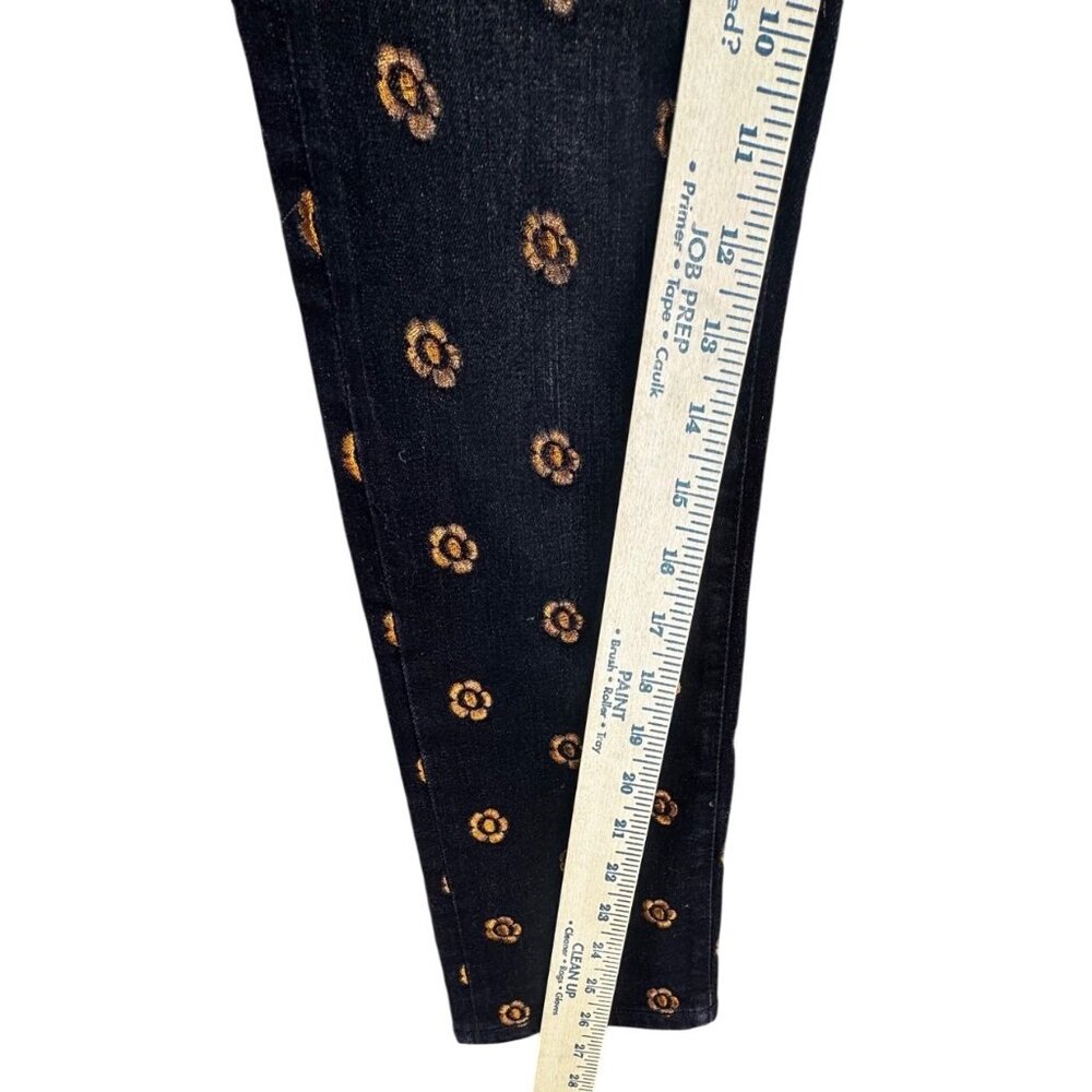 Pilcro & the Letterpress Black Jeans Sz 25 Slim Straight Gold Floral Embroidered - Picture 8 of 11